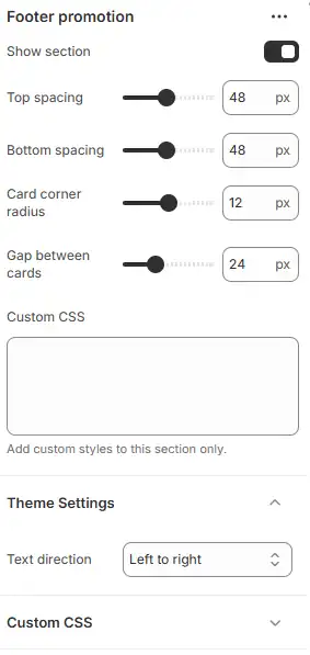 Placeholder: Footer promotion section settings