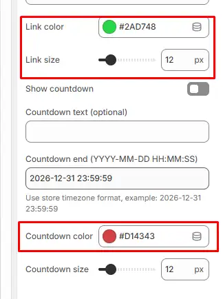 Placeholder: Announcement bar color and typography settings