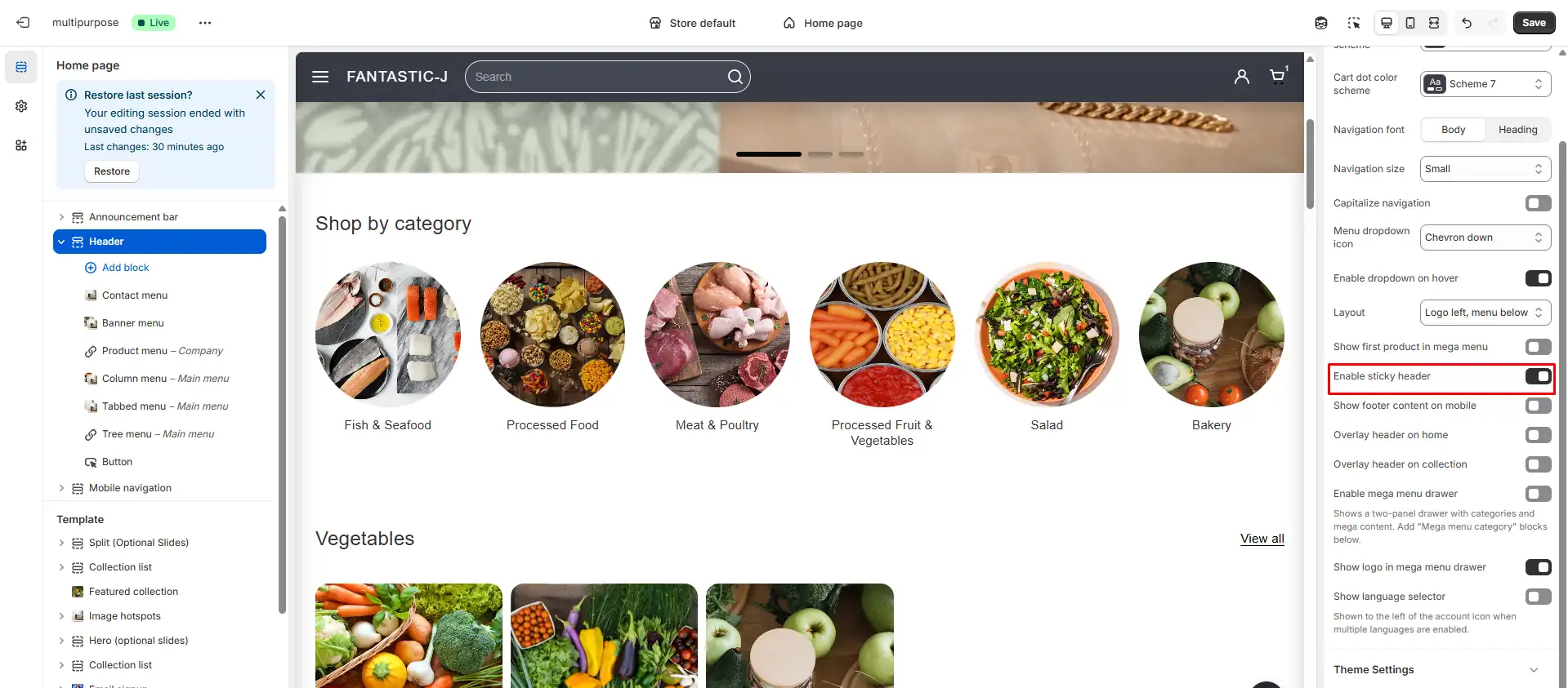 Placeholder: Page scrolled with sticky header visible at top