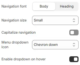 Placeholder: Header section settings with layout and navigation options