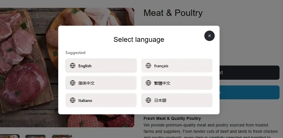 Placeholder: Shopify Languages settings with multiple languages