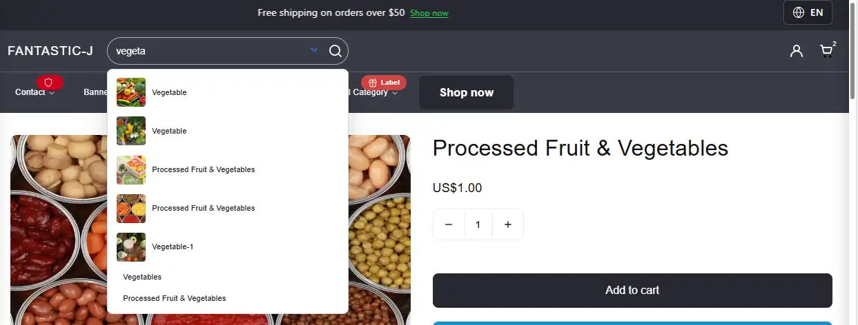 Placeholder: Search results dropdown with product suggestions